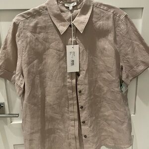 CALME BY JOHNNY WAS TAN LINEN BOTTON DOWN SHIRT